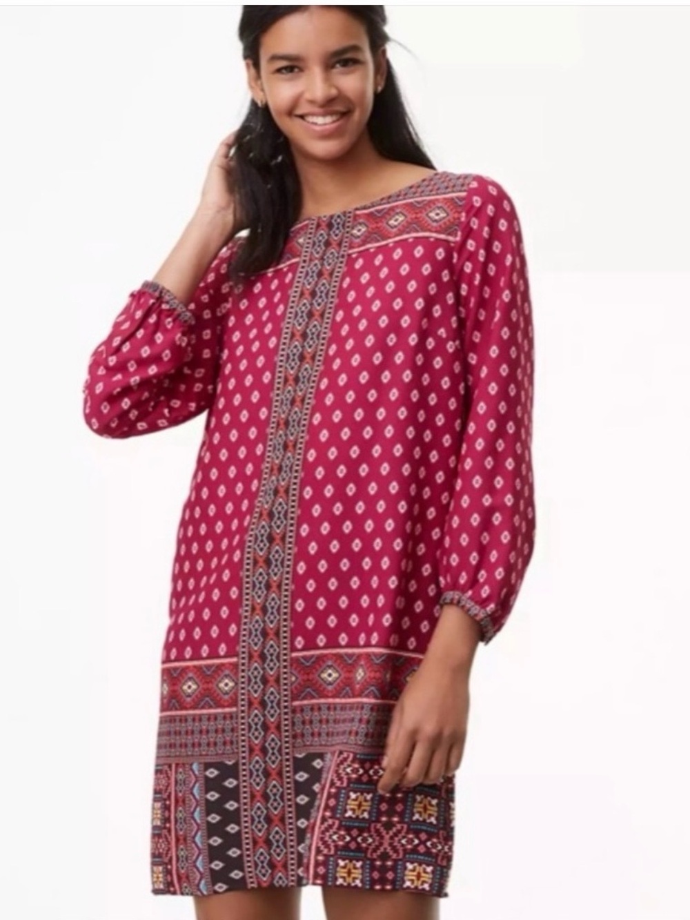 Boho Western Bandana Magenta Peasant Tunic Shift Dress NWT Sz S